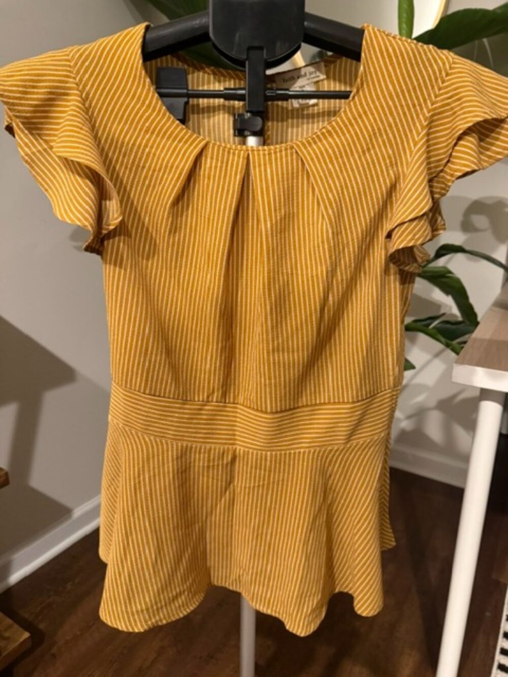 Pinstripe Blouse with Ruffle Sleeves